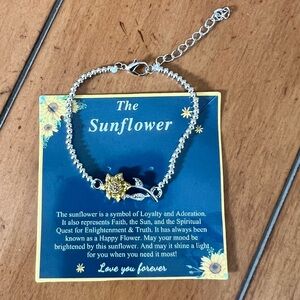 🌻HP🌻 Sunflower Silver Beaded Vintage Style Bracelet With Gift Card.